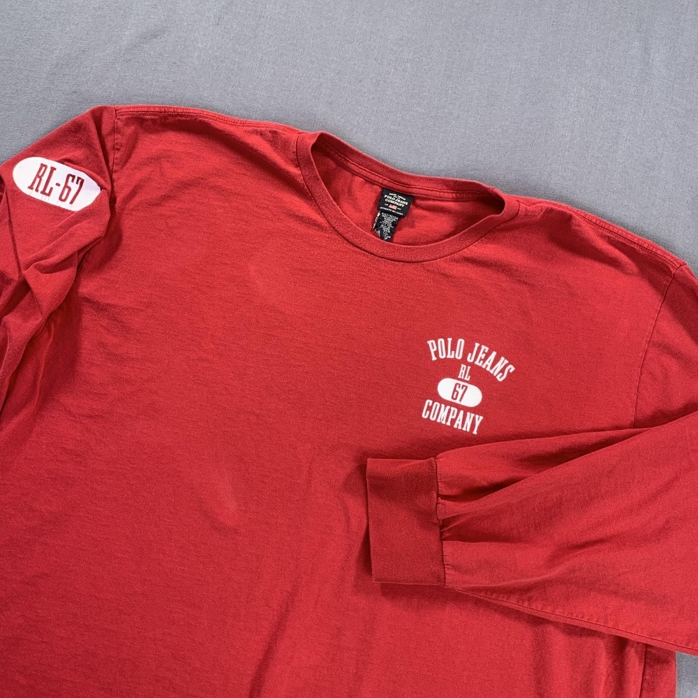 VTG Polo Jeans Co Shirt Men 4XLT Red Long Sleeve RL-67 Logo Graphic Tee Big Tall
